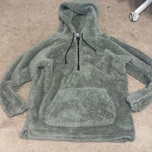 green fluffy PINK hoodie. size medium.